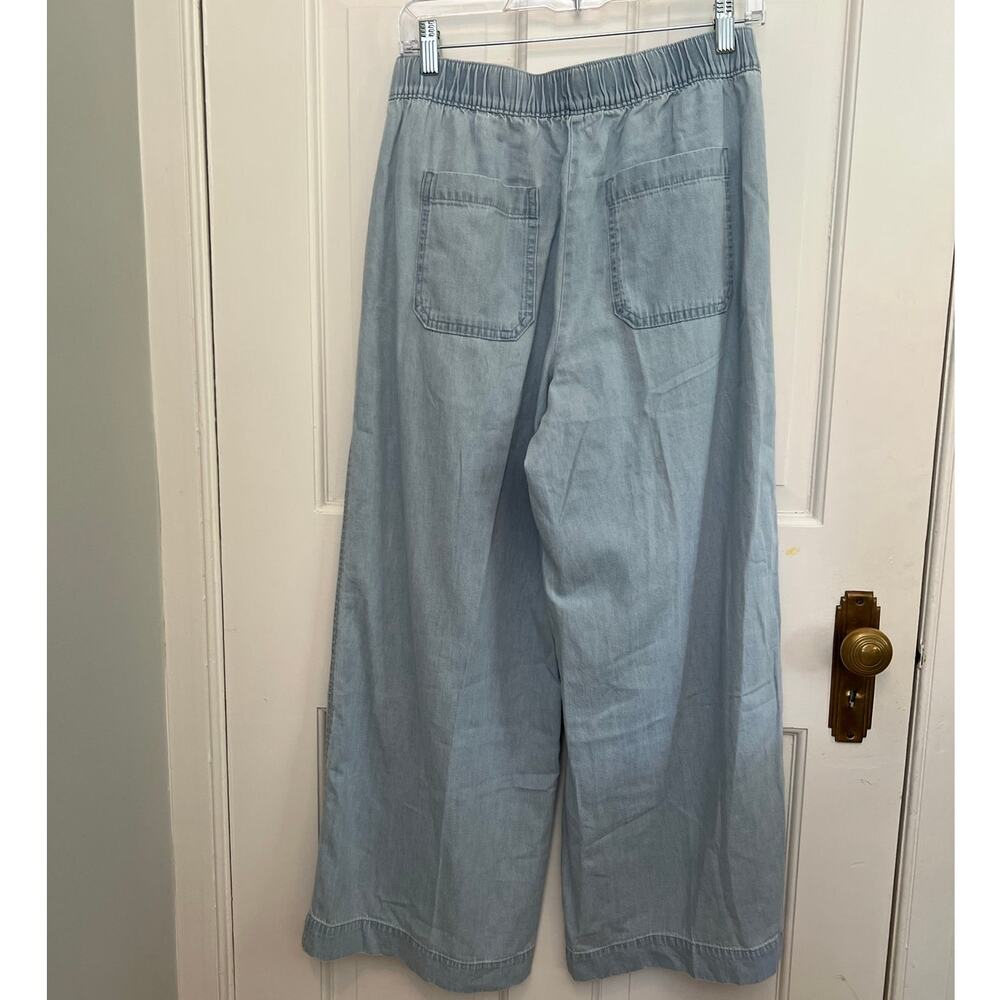NEW Loft Breezy Wide Leg Crop Pants Chambray Blue 100% Cotton Pull On Women's S - Picture 3 of 14